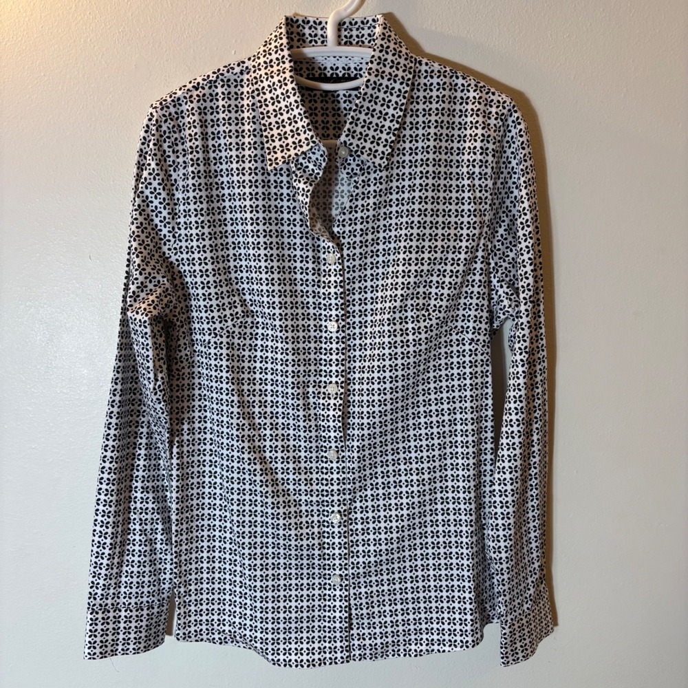 Banana Republic Non-Iron Fitted Button Down Shirt Size 10 Black White